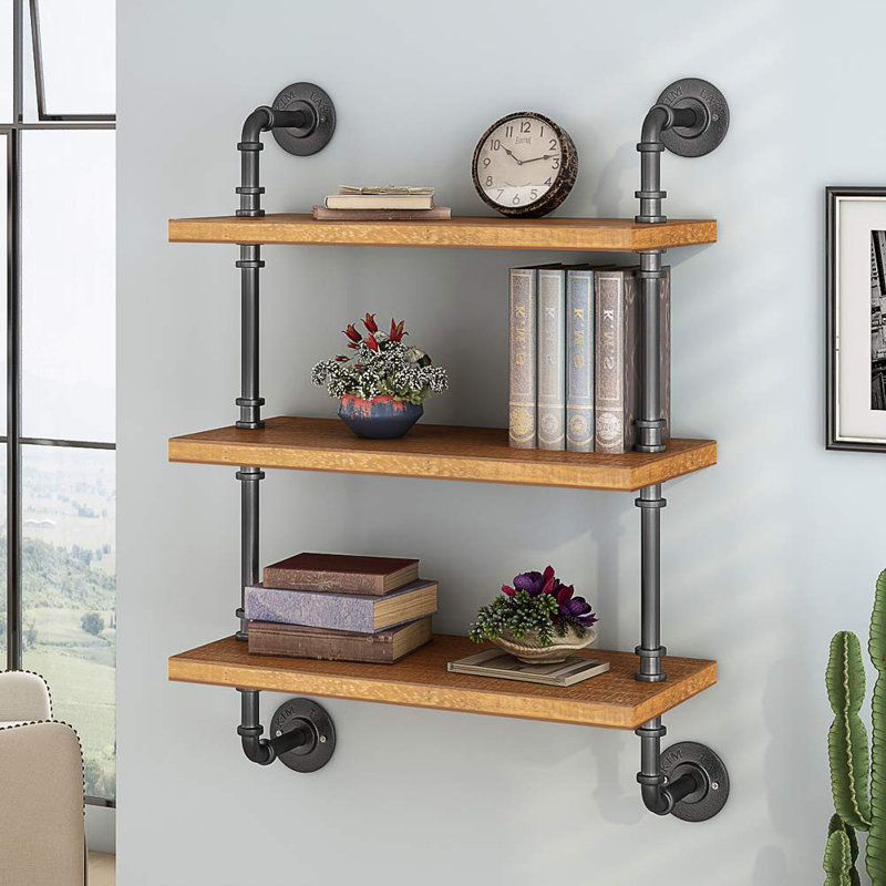 17 Stories Enrique 3Tier Solid Wood Wall Pipe Shelf & Reviews Wayfair